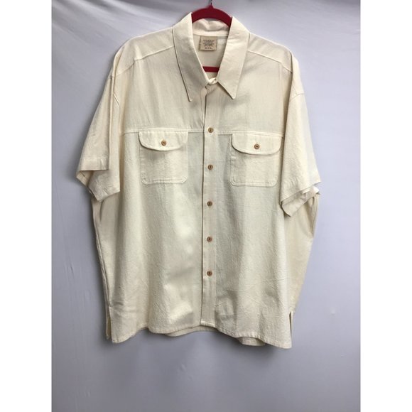 80s -Mexico Lindo- Men's Cream Colored, 100% Cotton Shirt, size XXL - Picture 1 of 7
